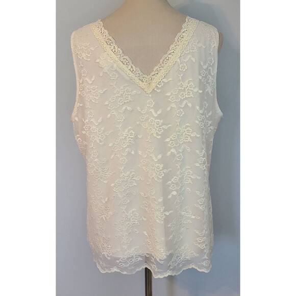 Worthington Womans 1X Lined Lace Tank Cami 1X Cream Coquette Angelic Bohemian - Picture 2 of 11